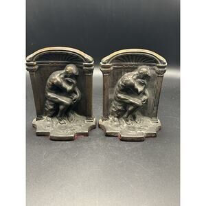 Vintage Rodin The Thinker Heavy Cast Iron Metal Library Bookends